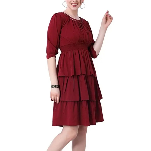 Beautiful Maroon Georgette Fit and Flare Dress - (Brand New)